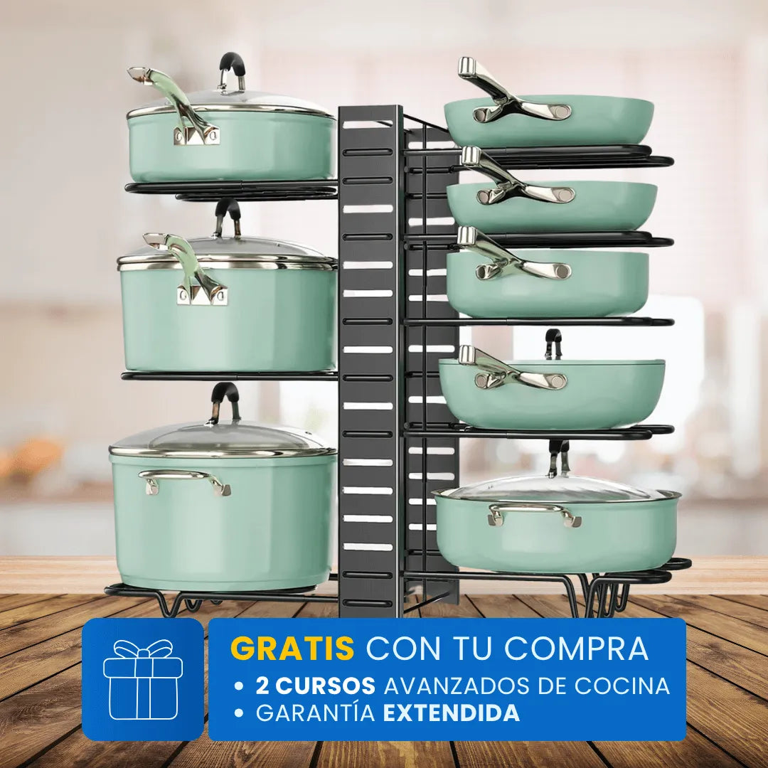 Organizador de ollas y sartenes - Solución de almacenamiento elegante y funcional